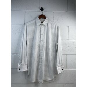 PAUL STUART Button Up Long Sleeve Shirt Blue Striped MADE IN CANADA  16-33 EUC